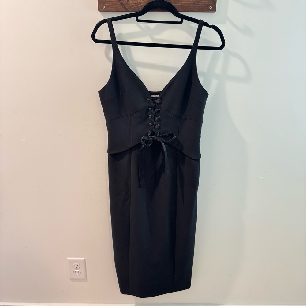 NWT Cinq à Sept Demia Black Corset Lace Up Midi Dress Size 10
